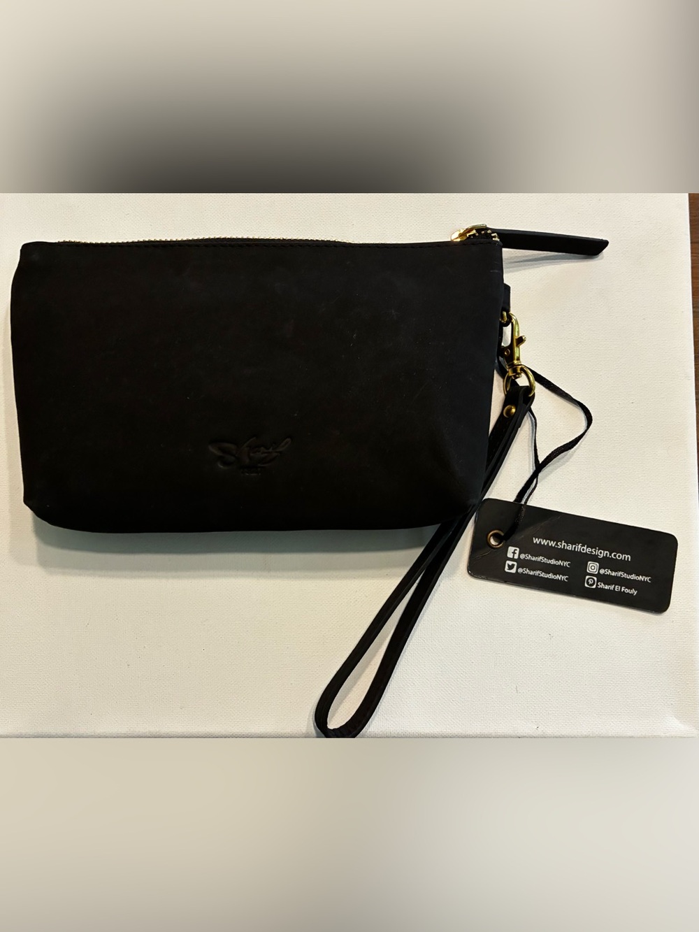Sharif Legacy NWT Nubuck
Leather Wristlet Mini Bag Black &Gold - Picture 5 of 15